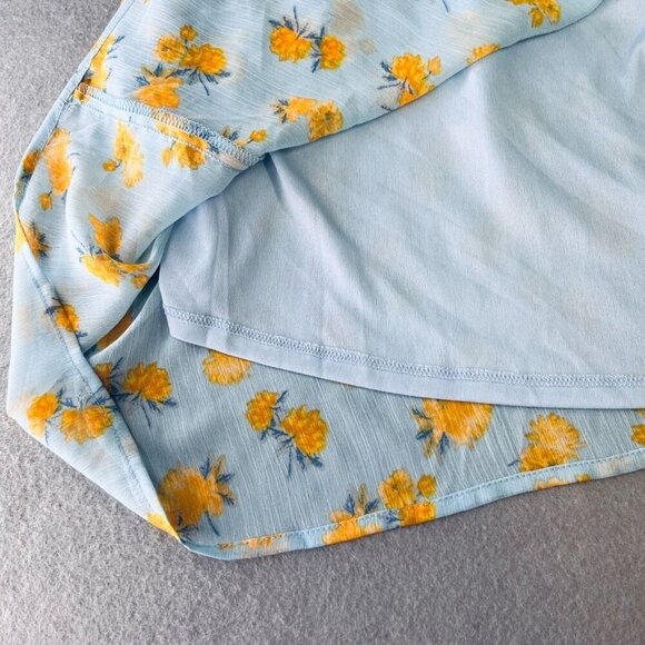 Lush Blue Yellow Floral Midi Dress Size Medium Flutter Sleeve Floral Tie Back - Picture 11 of 13